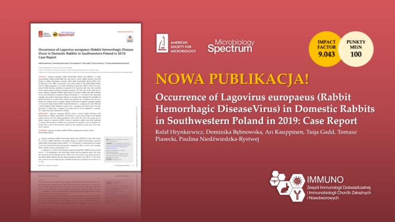 Nowa Publikacja | Occurrence of Lagovirus europaeus (Rabbit Hemorrhagic DiseaseVirus) in Domestic Rabbits in Southwestern Poland in 2019: Case Report