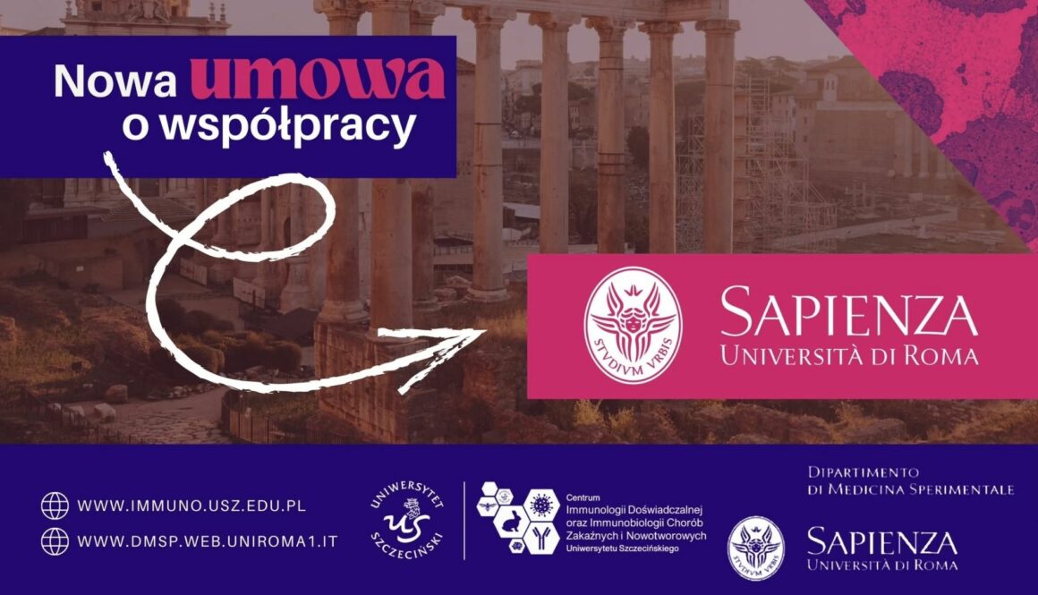 Podpisanie umowy o współpracy naukowej pomiędzy Centrum IMMUNO Uniwersytetu Szczecińskiego a Sapienza Università di Roma.